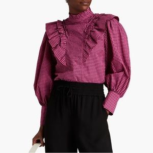 GANNI PLAID MOCK NECK TOP SIZE 4 OR SMALL